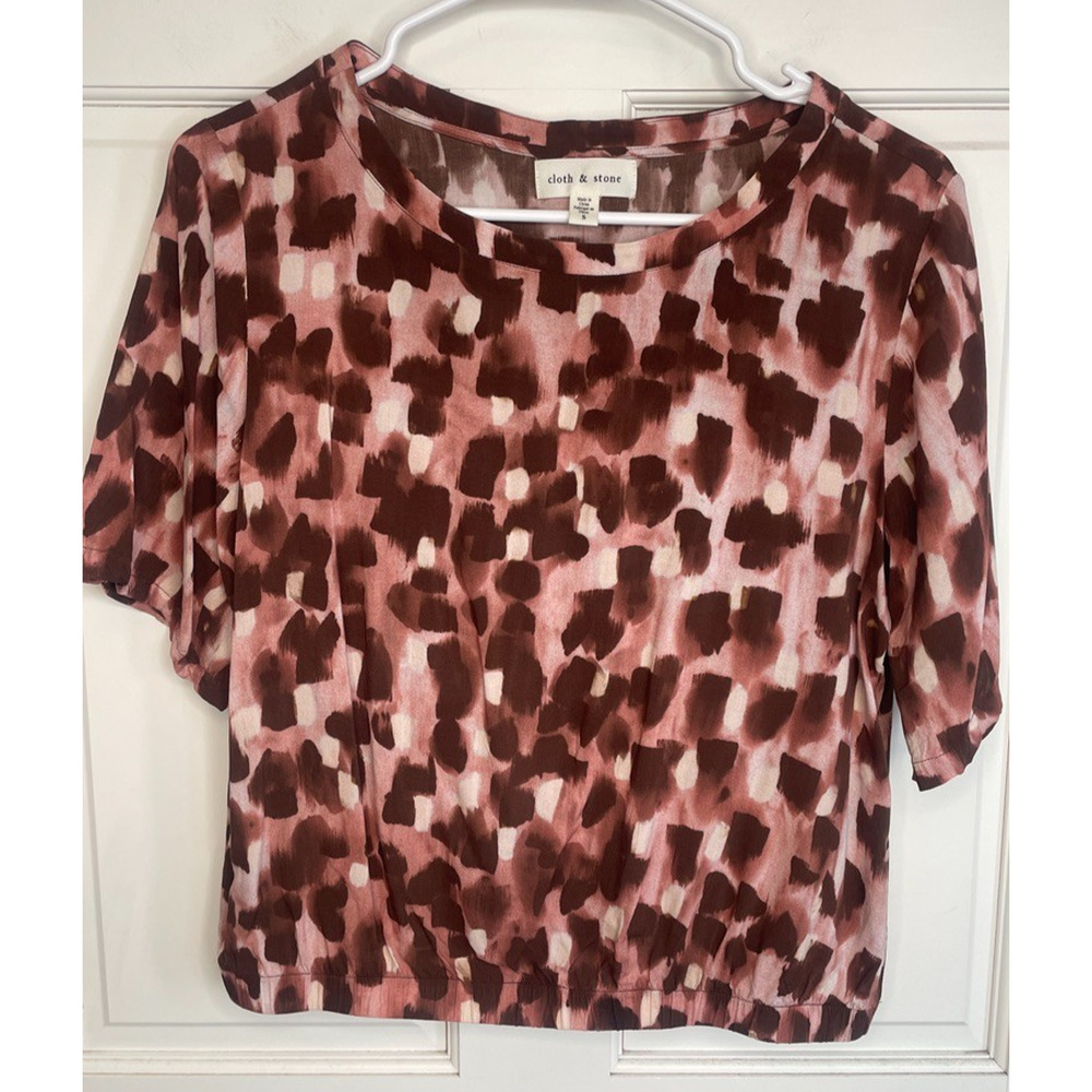 Anthropologie Cloth & Stone Women's Crop Blouson Top Sz S Boho Animal Chic